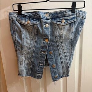 Zara Blue Denim Strapless Button-Front Tube Top